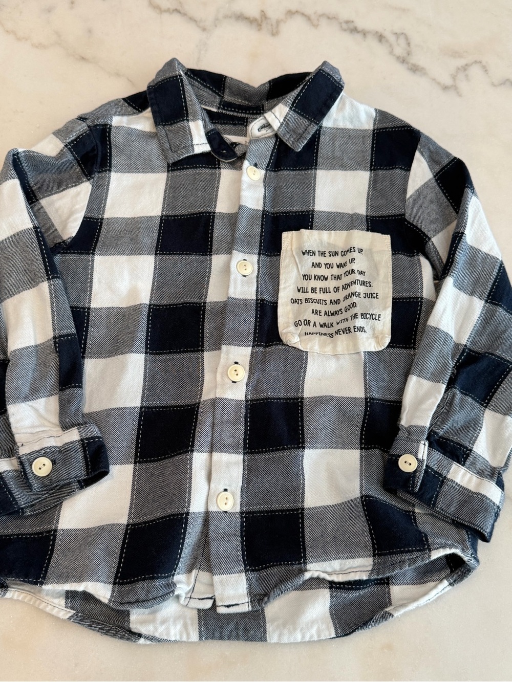 Zara Navy & White Buffalo Check Flannel with Pocket Patch